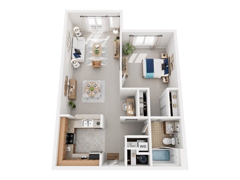Floor plan for 1 bed, 1 bath, 816 sqft